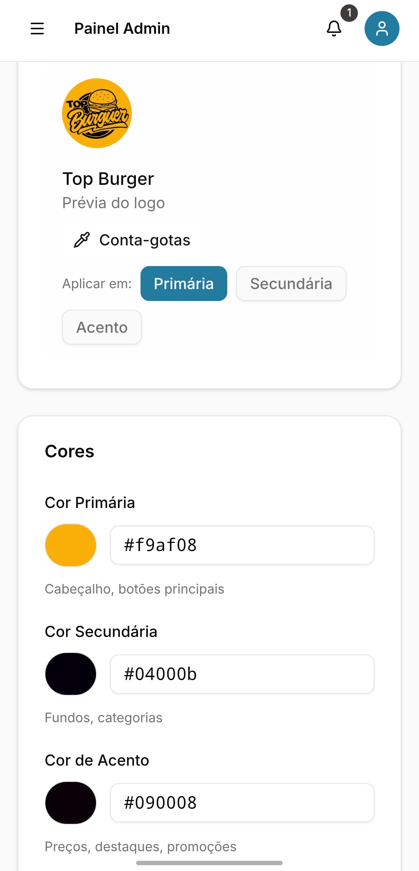 Configurações da loja