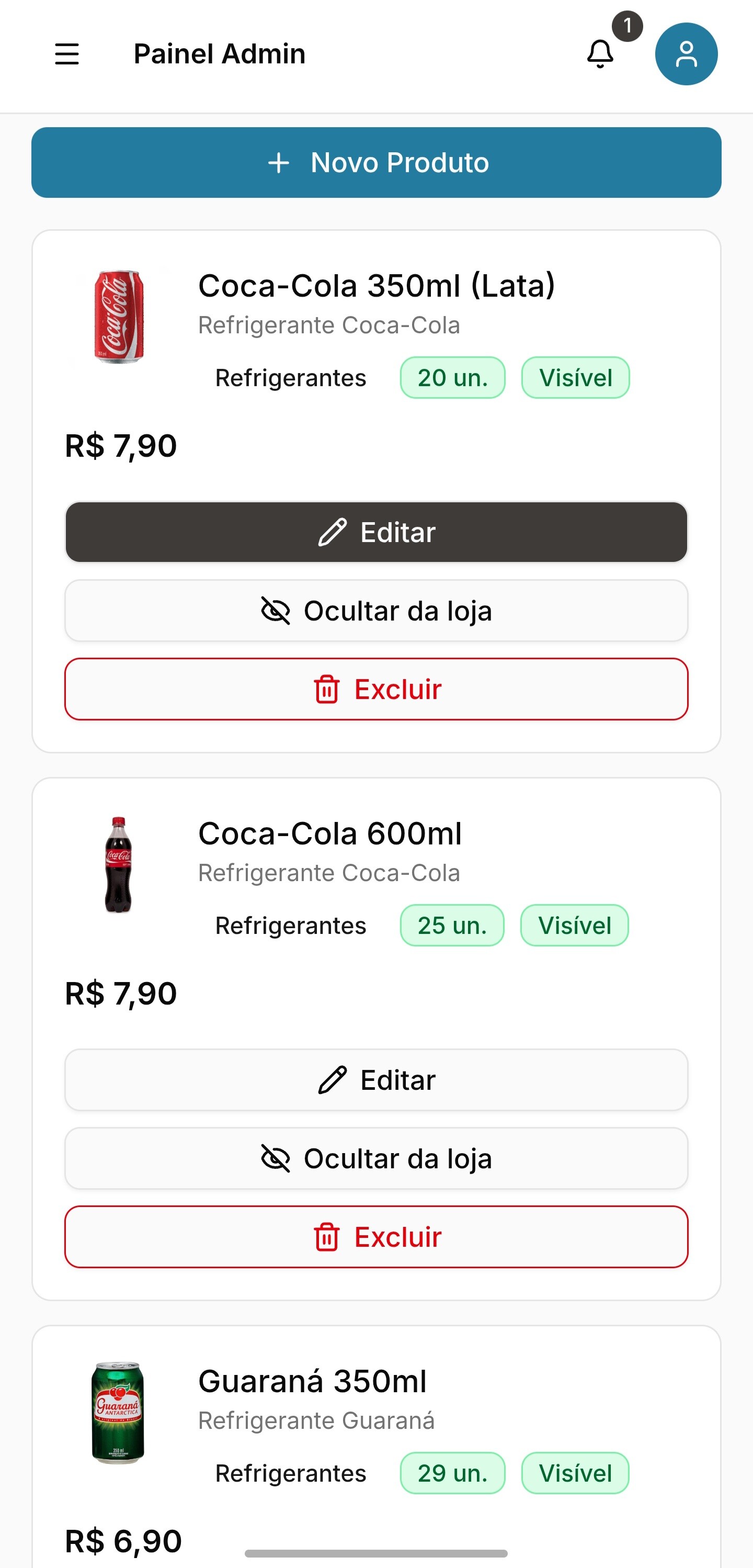 Cadastro de produtos